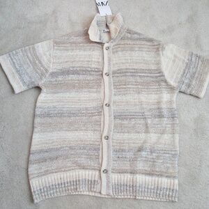 ZARA Women's Short Sleeve Cardigan Sweater Tan Size Large